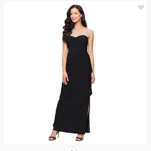 Alex Evenings Black Maxi Dress with Silver Accents